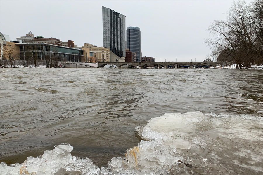 The Grand River, partially frozen The Grand River, partially frozen