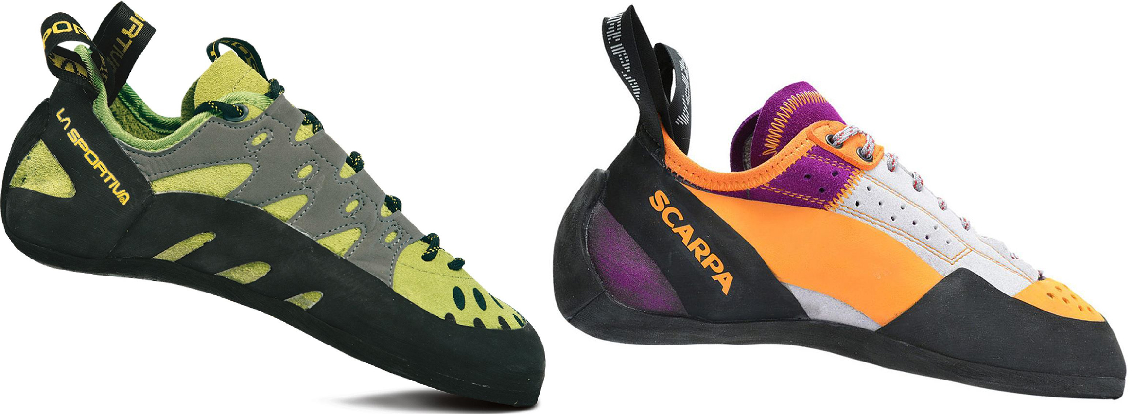 La Sportiva Tarantulace and Scarpa Techno X climbing shoes