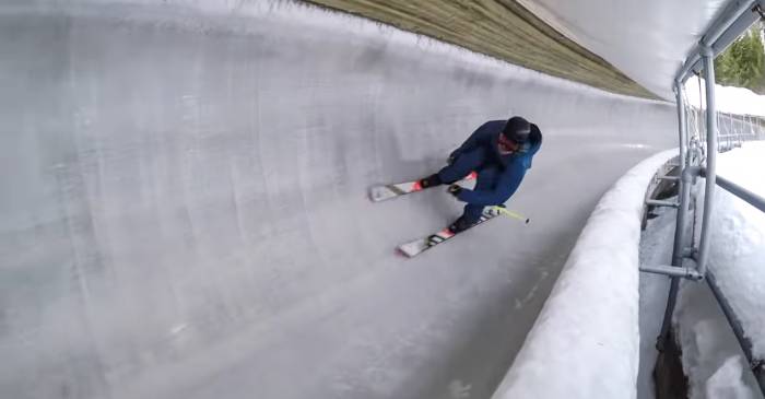 skier down bobsleigh track