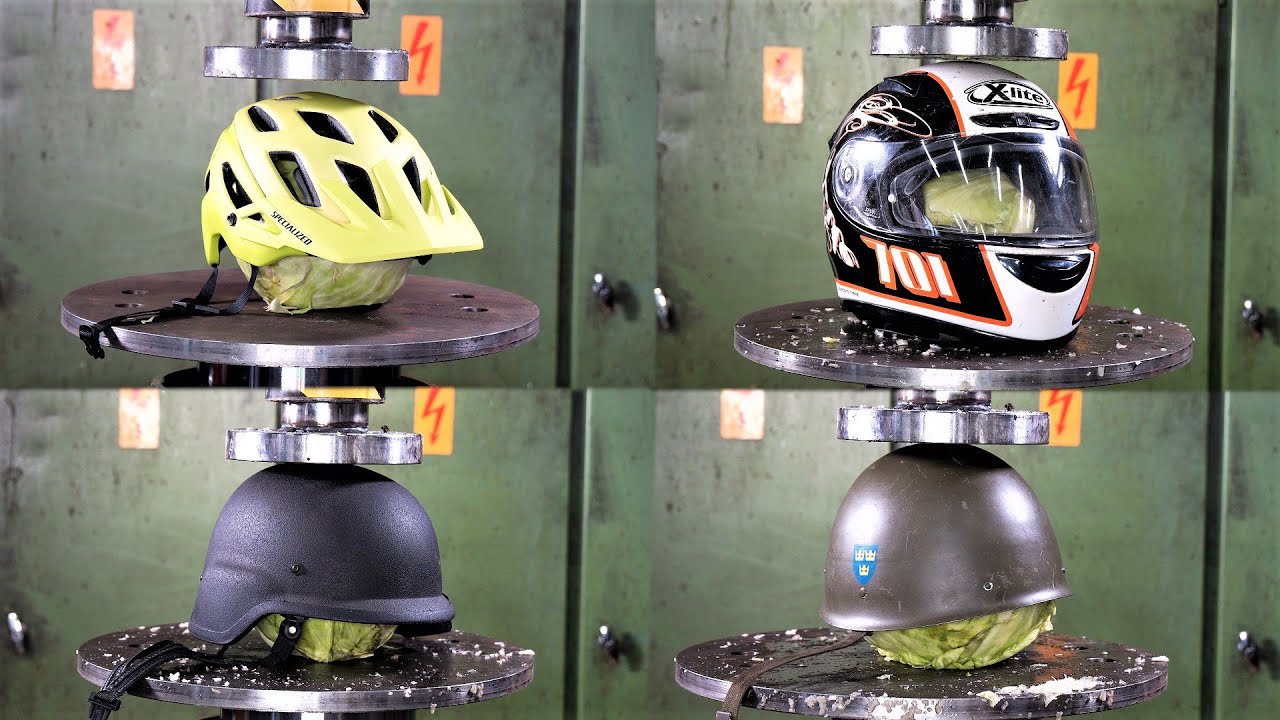Bike Helmets Crushed: Hydraulic Press Smashes Cycling, Moto, and Medieval Lids
