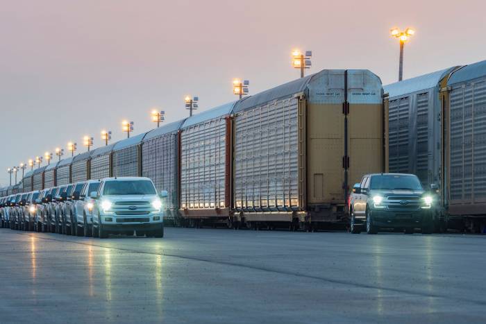 Electric Ford-F150 prototype pulls train