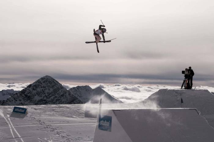 Skier Kelly Sildaru catches big air.