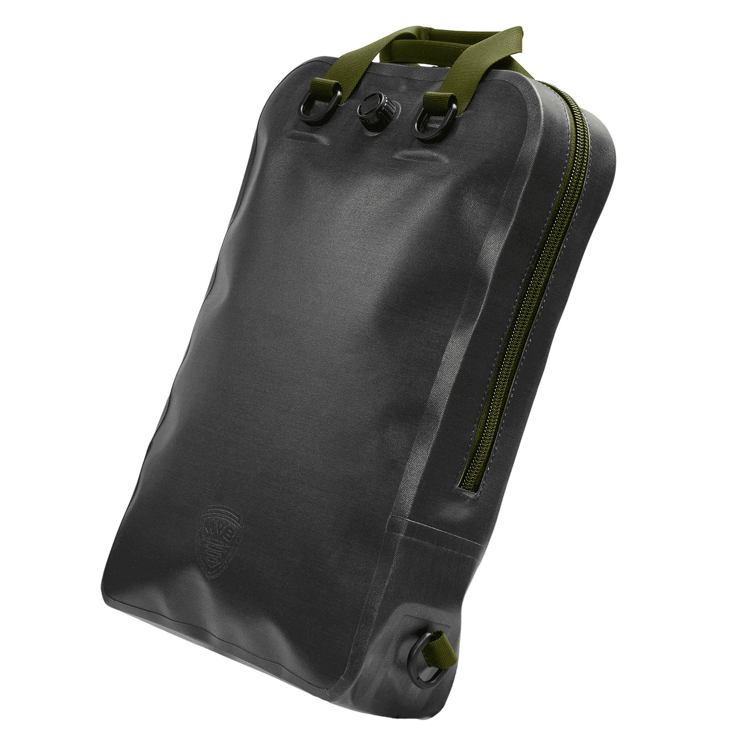 waterproof MVB Backpack with ranger green handles against white background