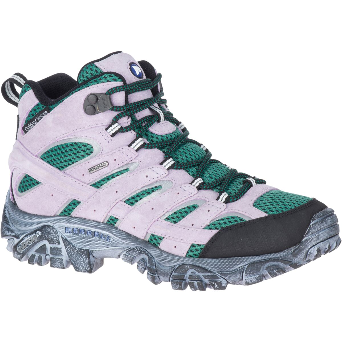 Outdoor Voices x Merrell Hiking shoe profile against white background