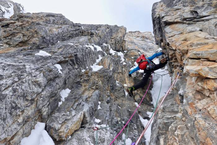 climber on top and lead ropes mixed climbing with Black Diamond gear