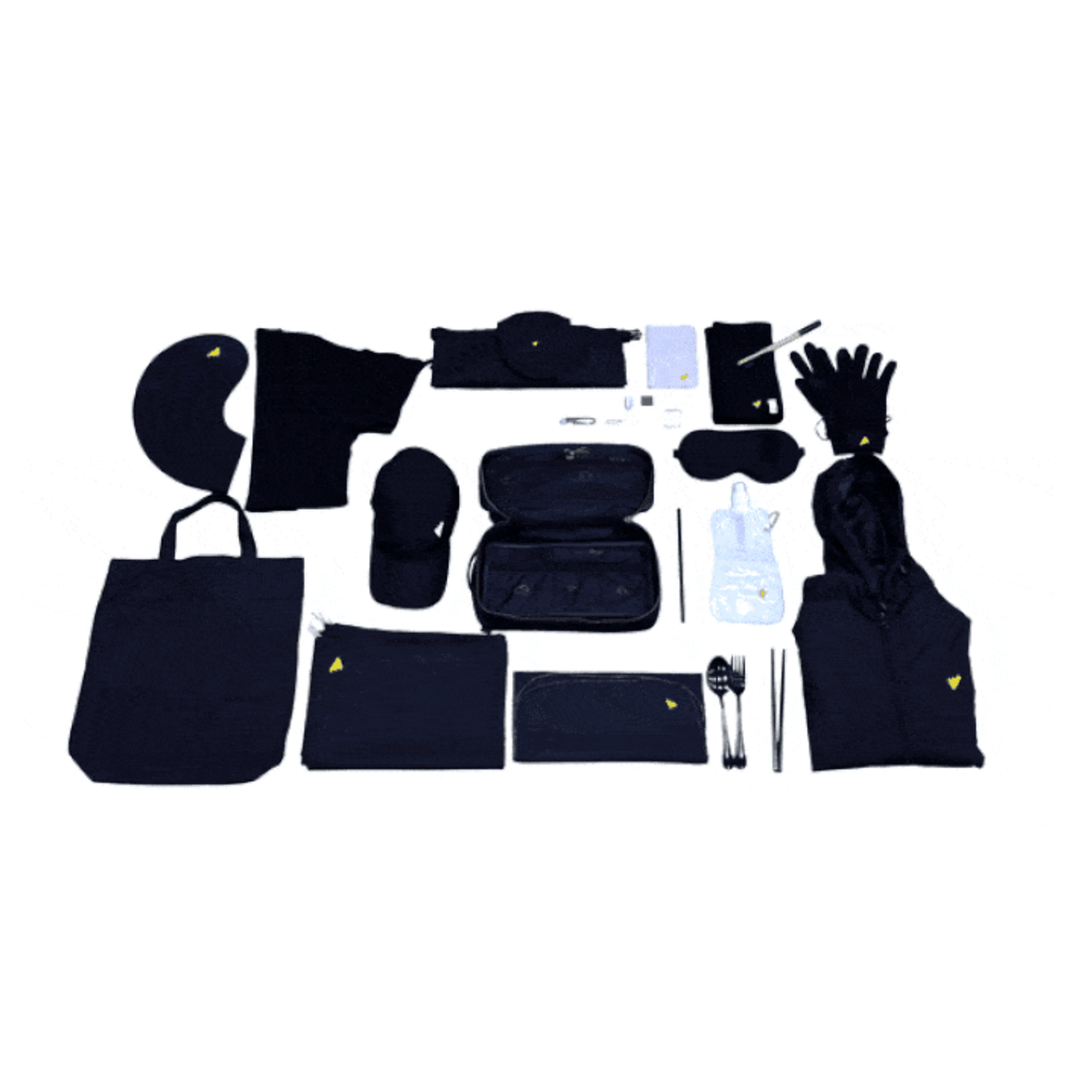 EssenPack travel bag with included travel essentials against white background