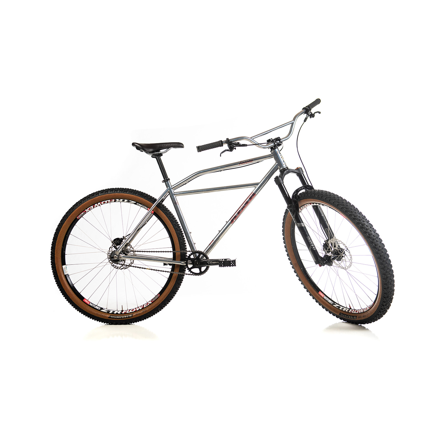 REEB Cycle Hooptie Klunker Bike with silver frame and ZTR Flow wheelset against white background