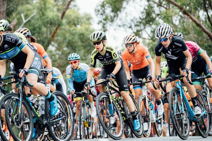 Santos Tour Down Under women's cyclist racing in pack