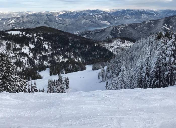 view from top of steep run at Silver Mountain, Idaho