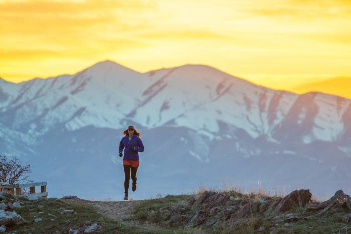 Trail Running in Mountains wearing Patagonia Micro Puff Jacket