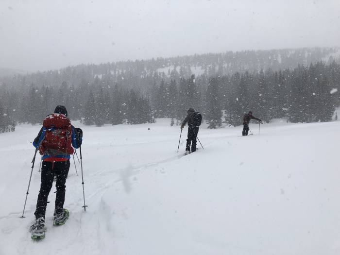 Snowshoeing to a backcountry hut