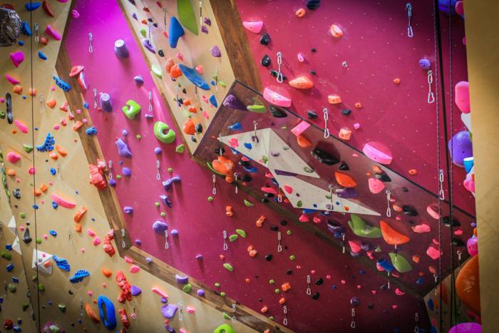 overhanging lead wall at G1 Climbing+Fitness gym