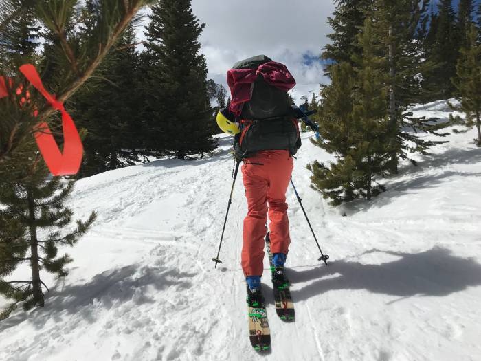 backcountry ski to hut skiing to a hut