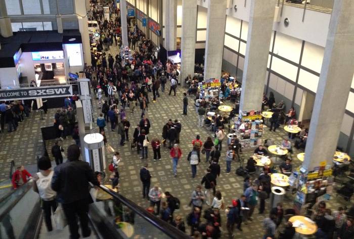 people walking around the SXSW conference