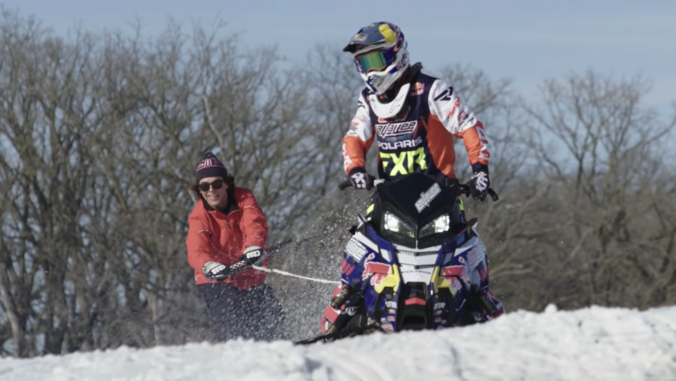 snowboarding off hay bales in Minnesota