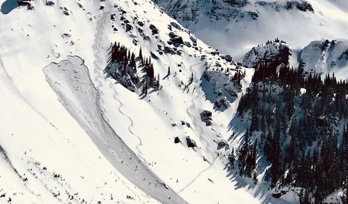 s-lines created by skiers with avalanche path