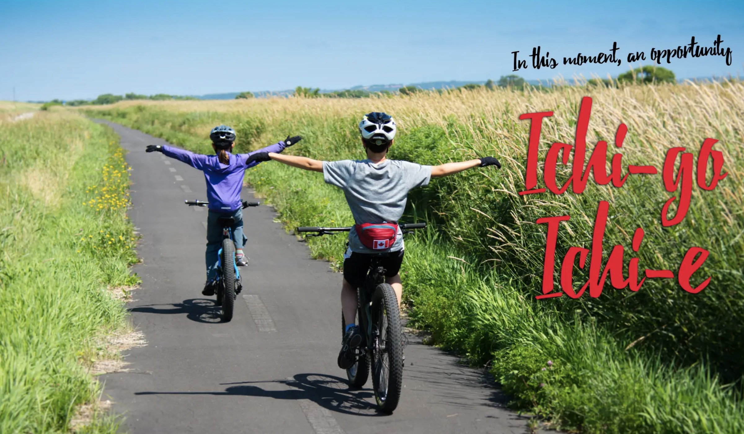 kids biking on pavement trail with arms out (no handlebars!)