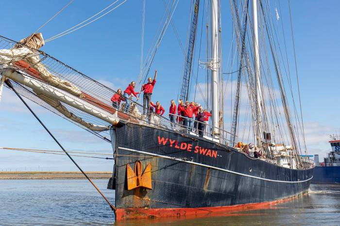 Students aboard the two-mast schooner "Wylde Swan"