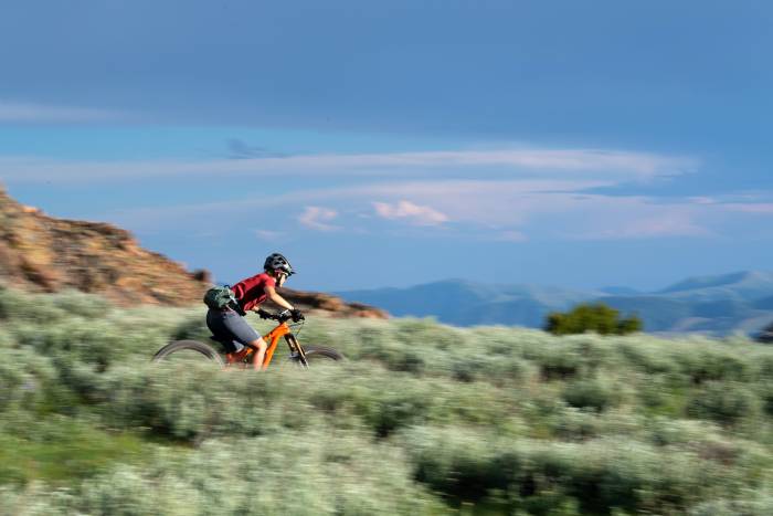 single rider in victory lap film of Leadville 100 MTB race