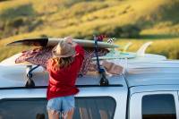 Patagonia Surf Ambassador, Kim Diggs, wearing the Patagonia Woolie Fleece