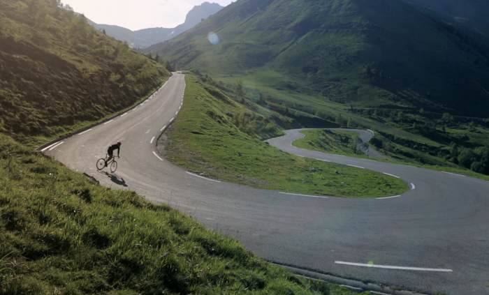 Patrick Seabase riding the first mountain stage of the 1910 Tour de France route.