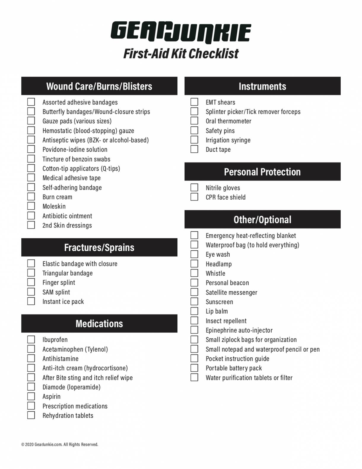 FirstAid Kit Checklist Essential Backcountry Medical Supplies