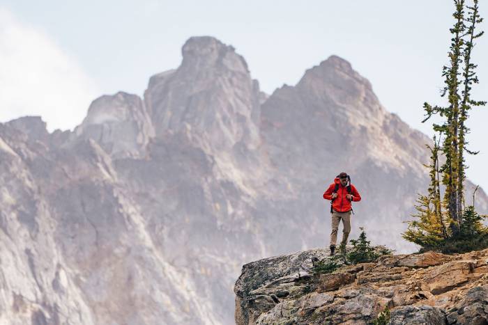 Man Hiking in the Mountains Wearing Marmot Gear