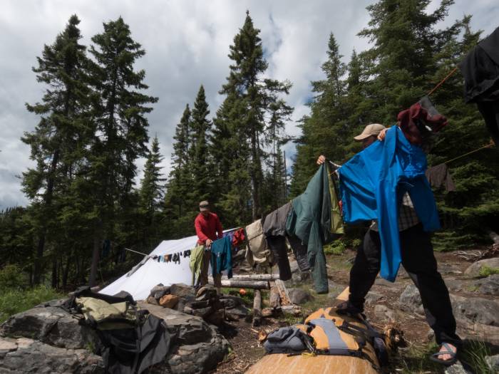 clothing layers drying at camp