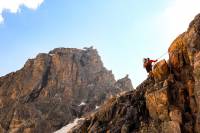 The Grand Teton climbing into the lower saddle