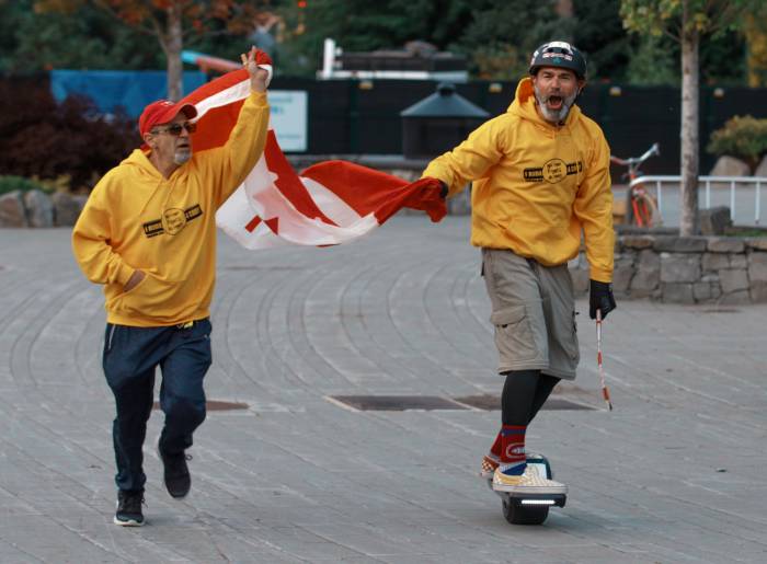 John Shrier onewheeling through Canada