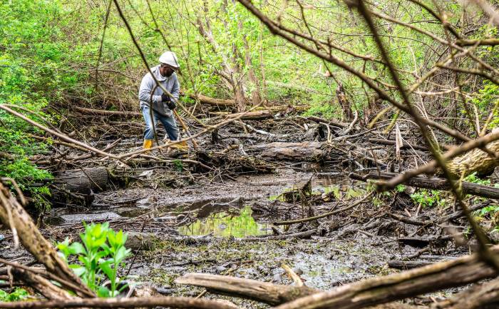 A US Army Corp engineer completes work along Erie Canal