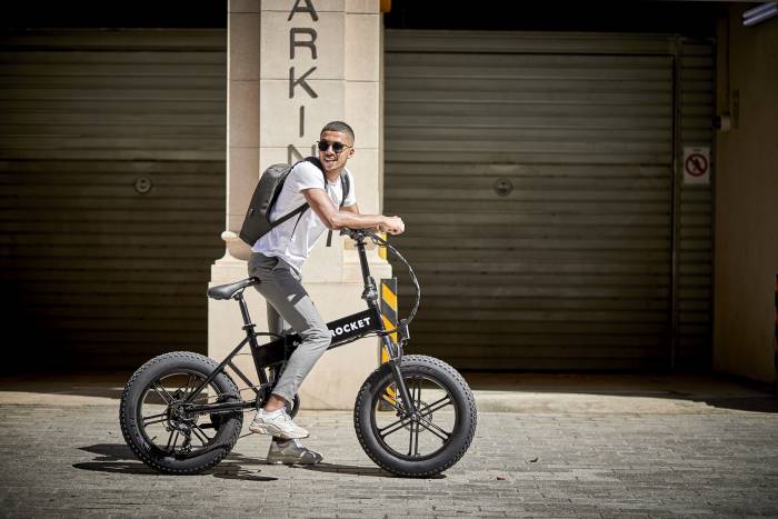 urban rider on an rocket e-bike