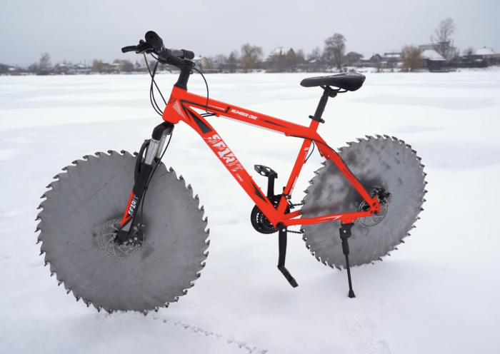 icecycle saw blade bike on ice