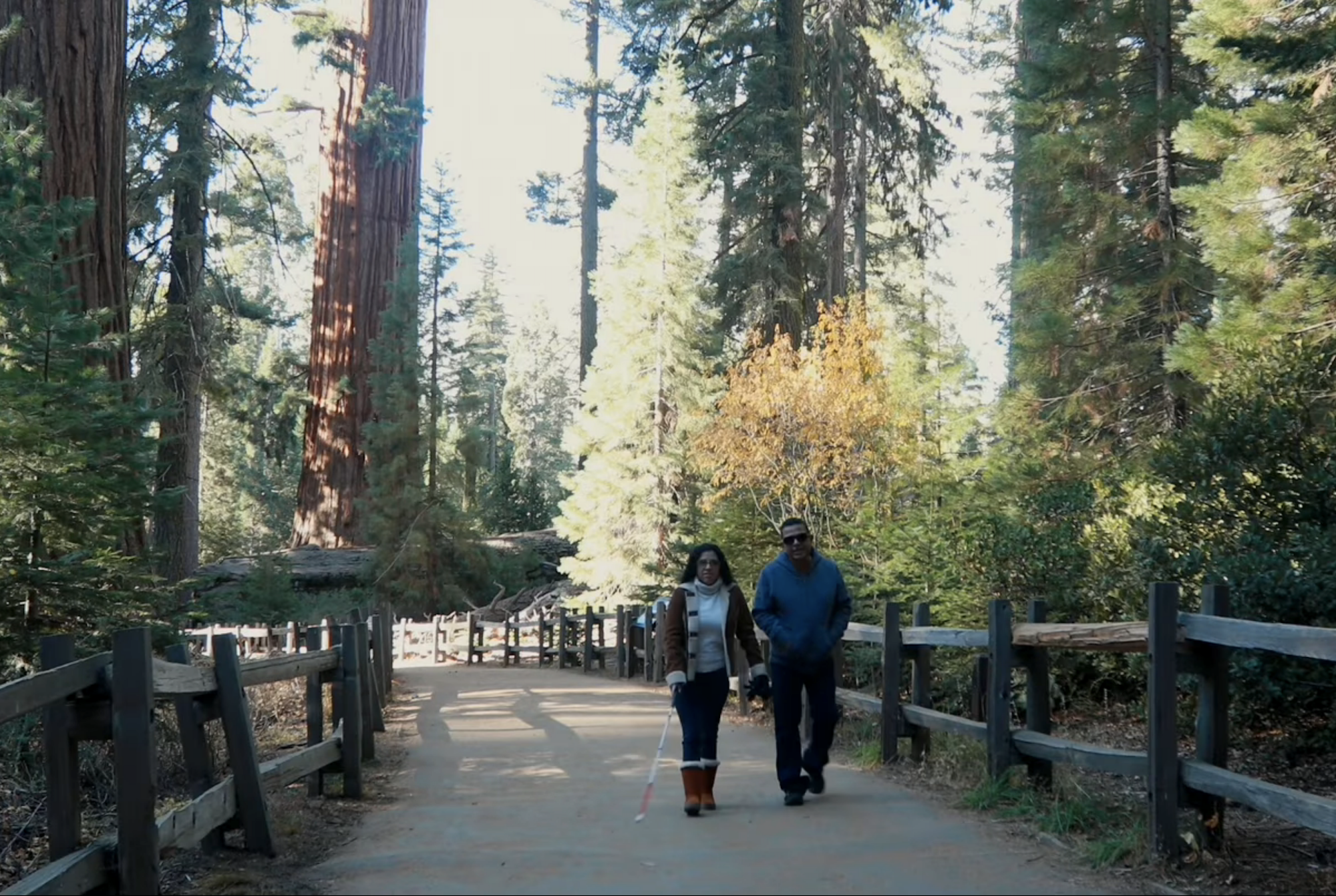 two californian visitors on trail in sequoia national park