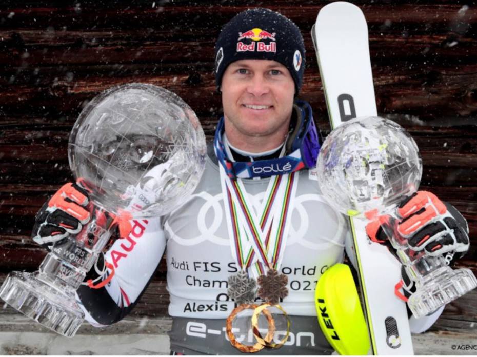 French Skier Wins FIS World Cup, Breaks France's 20-Year Drought French skier alexis pinturault holding up world cup glass trophies