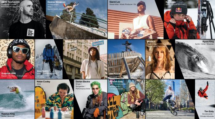 action photos of a dozen Skullcandy ambassador athletes, musicians, and artists