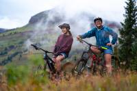 Rippin' Trails in Ripton Jorts: 3 Riders on a Quest for Dirt two 20-year-old girls posing on their mountain bikes
