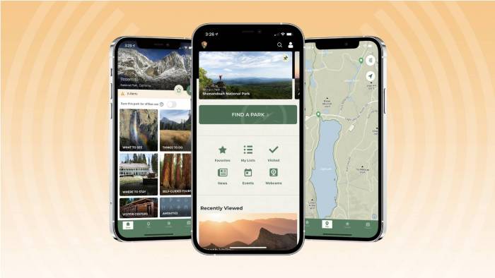 national parks app interface on smartphone screen