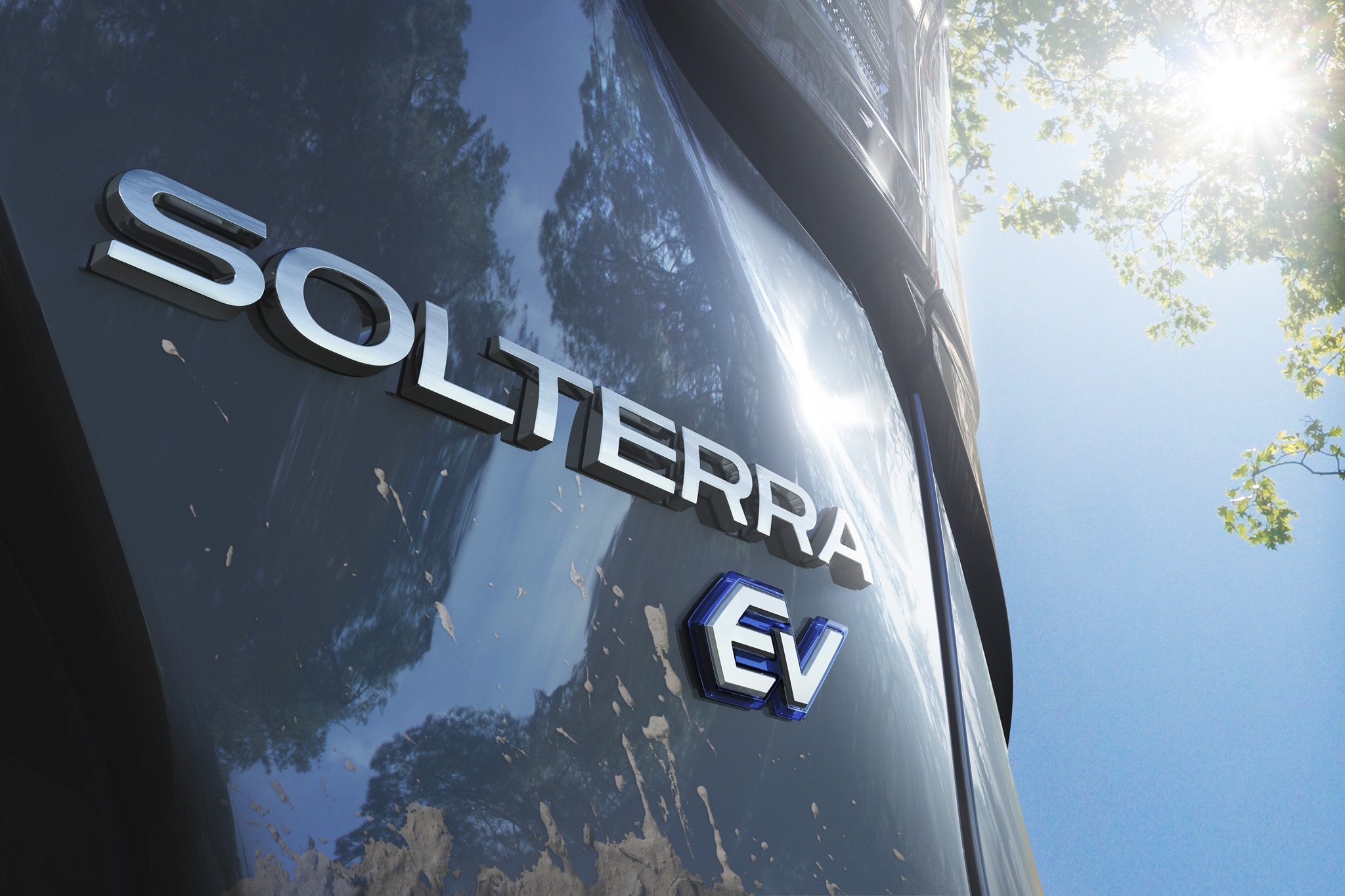 Solterra Subaru logo on close up of SUV