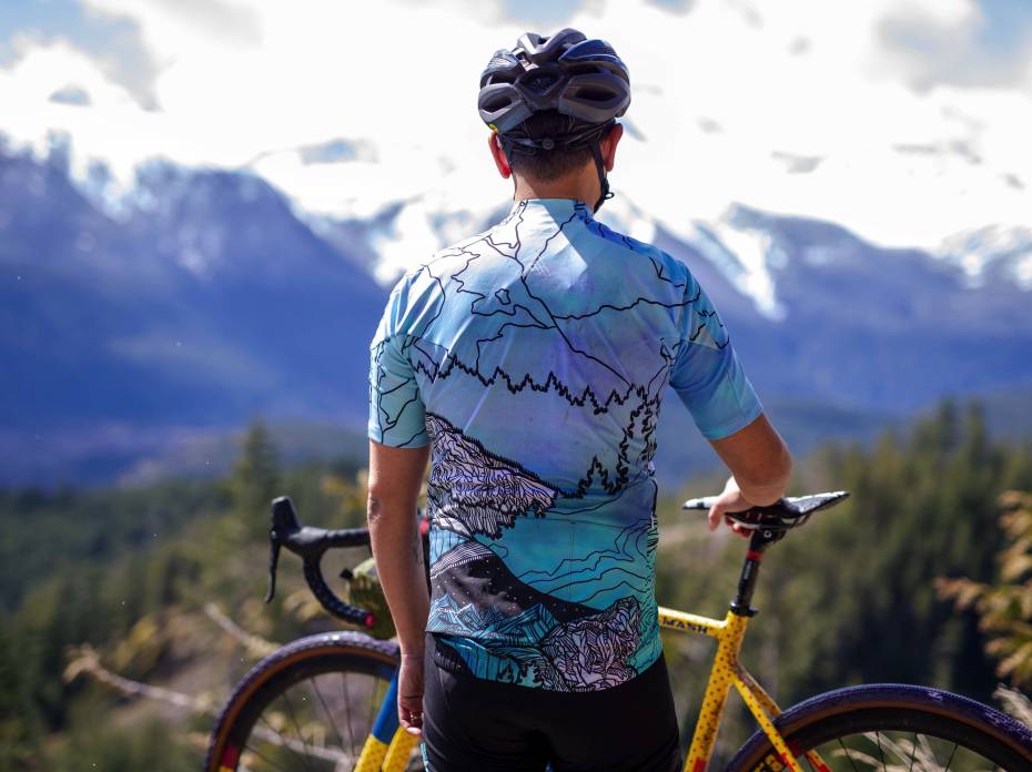 Emerging Gear: Filson Knife, Micro Massage, Scrap Socks, and More cyclist in Kate Zessel artist jersey in BC, Canada