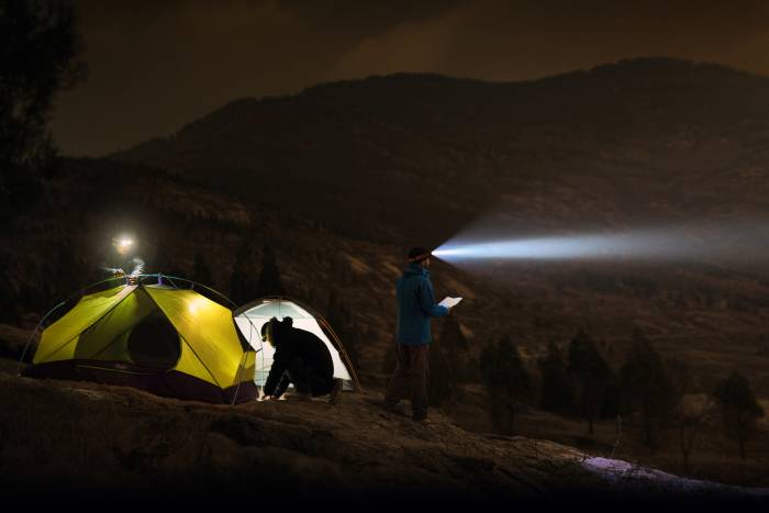 Fenix headlamp illuminates dark campsite