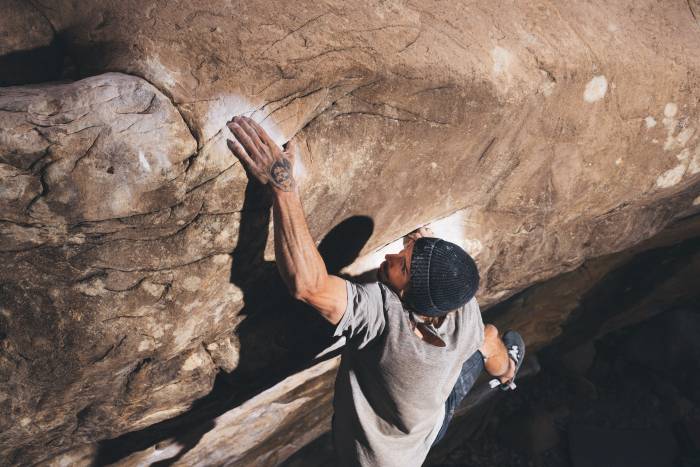 Daniel Woods on a V17 bouldering route