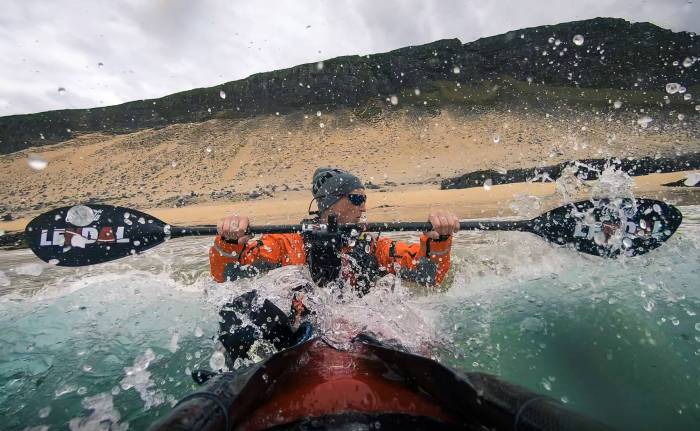 GoPro camera photo of Veiga Gretarsdottir kayaking