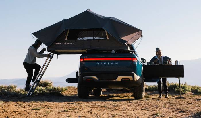 rivian electric truck gets snow peak kitchen