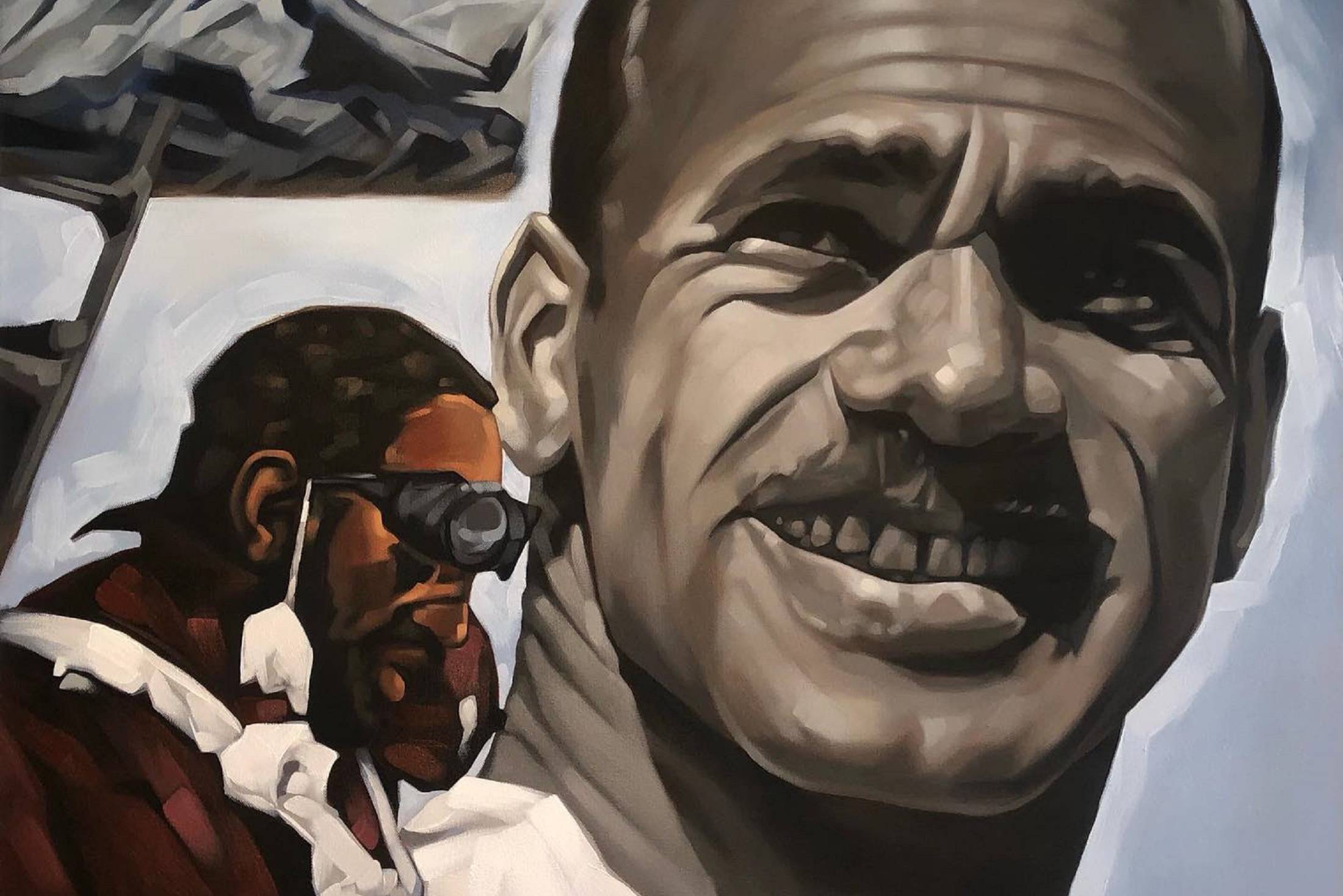 Portrait of Charles Crenchaw, the first black mountaineer to summit the denali. Commissioned by Outdoor Research and Seirus. Original painting by Lamont Joseph White, c. 2021