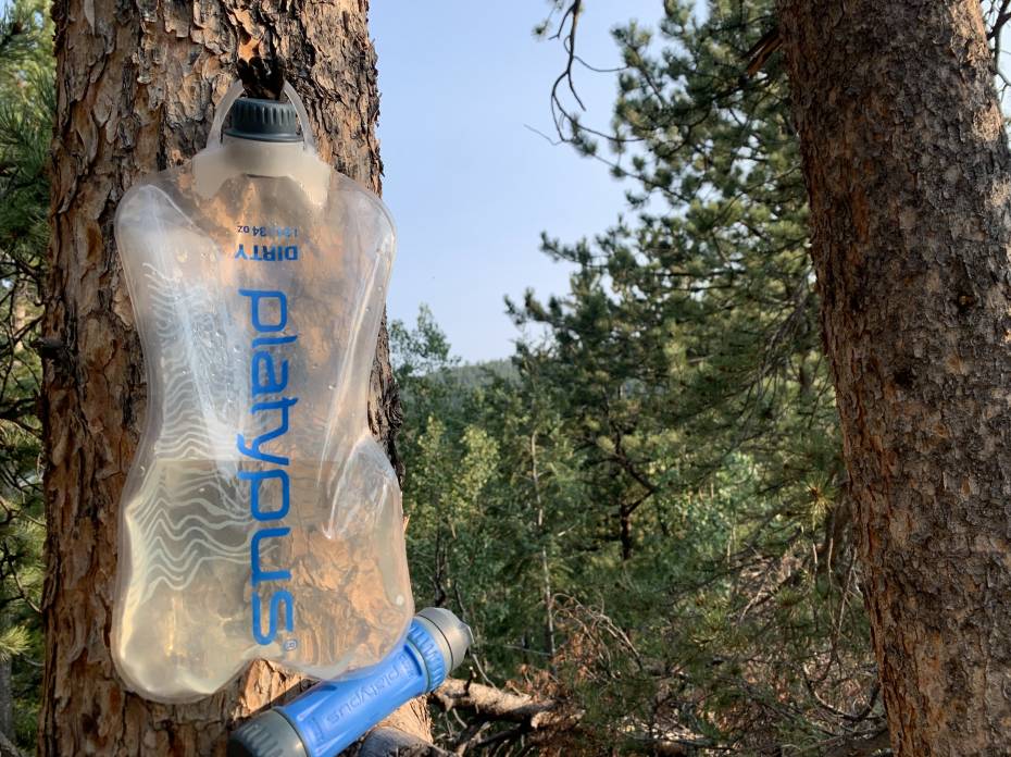 Water Filter Review: Small & Speedy Platypus QuickDraw Rivals Sawyer Squeeze platypus filter in a tree