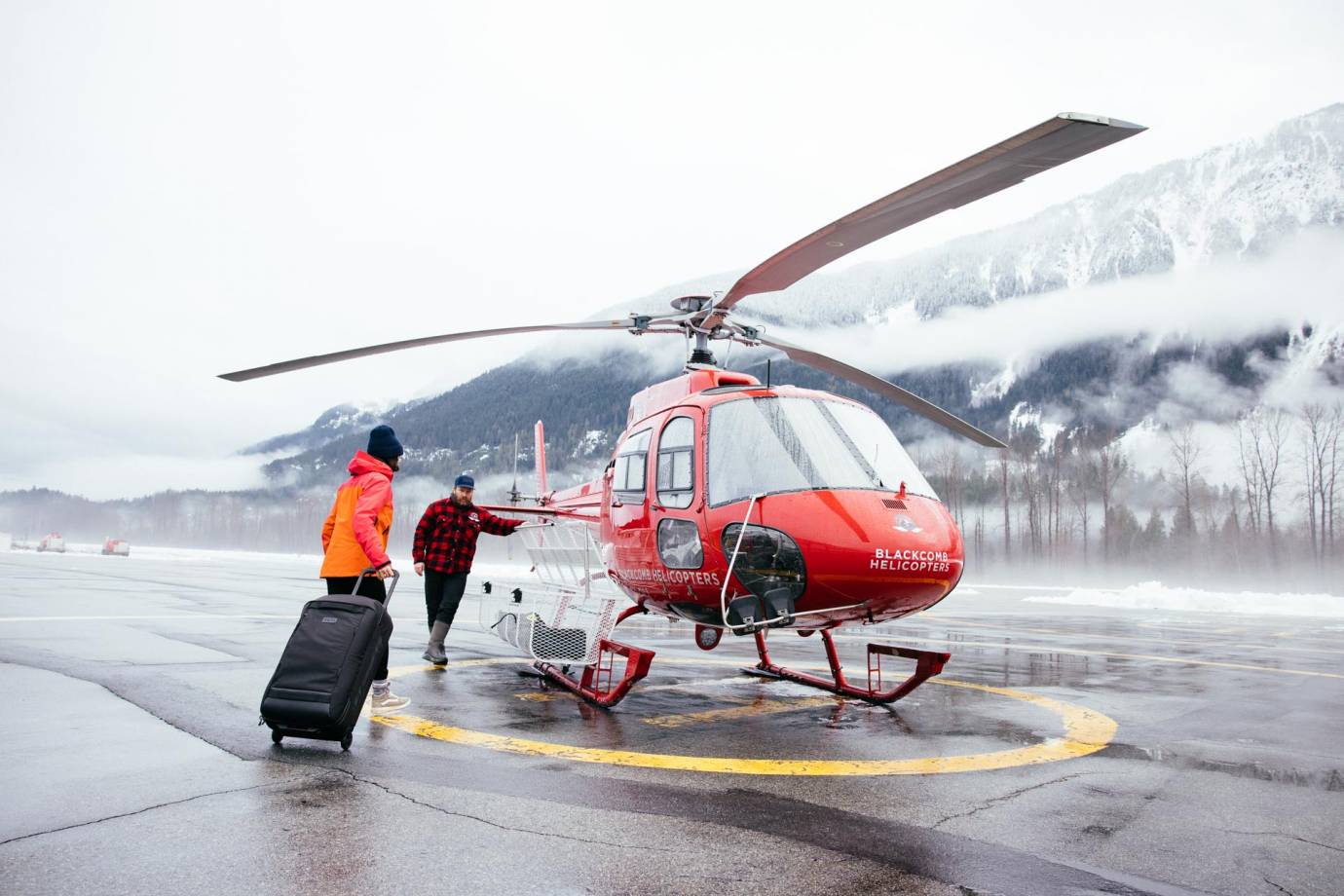 tatum monod walks to helicopter for adventure