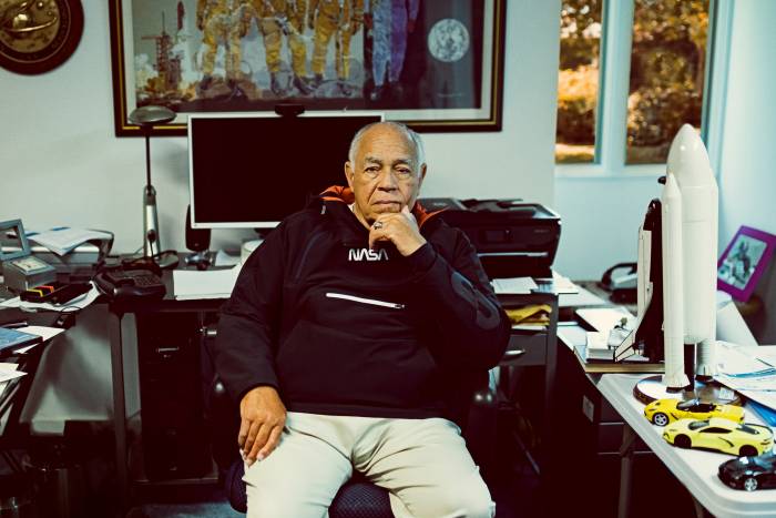 America's first black space commander, Fred Gregory, in the NASA x OROS C41 Flight Jacket; (photo/Matallana Studios)