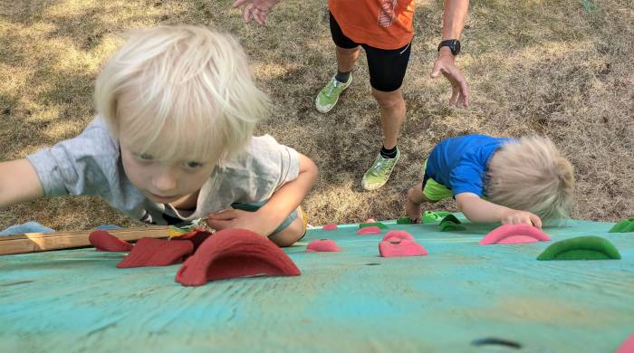 being attentive - dyi kids climbing wall