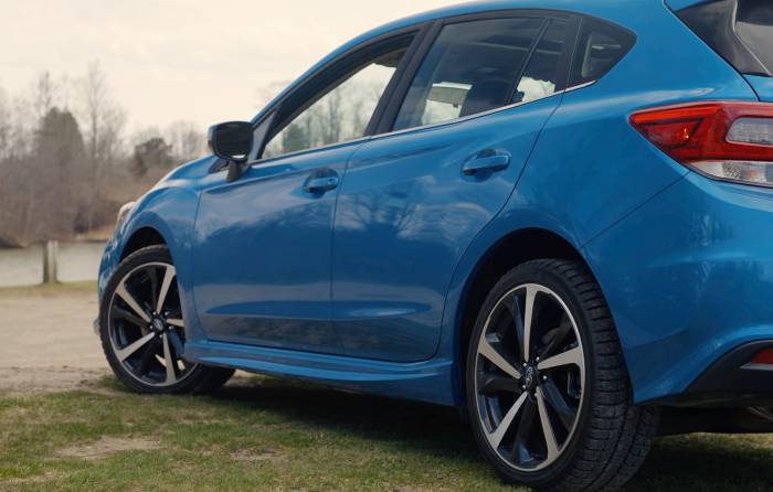 side view of a 2021 Subaru Impreza in blue